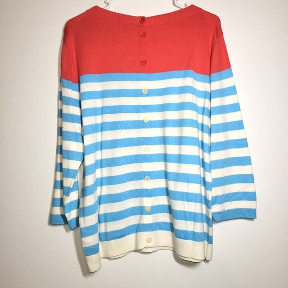 Talbots Coral Blue Striped Button-Back Sweater XL - Picture 2 of 8